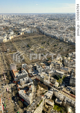 Panoramic views of Paris from the Montparnasse Tower observation deck with city skyline, urban architecture and landmarks. High quality photo 143084764