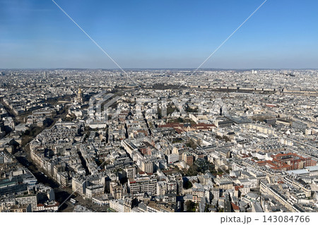 Panoramic views of Paris from the Montparnasse Tower observation deck with city skyline, urban architecture and landmarks. High quality photo Panoramic views of Paris from the Montparnasse Tower observation deck with city skyline, urban architecture and landmarks. High quality photo 143084766
