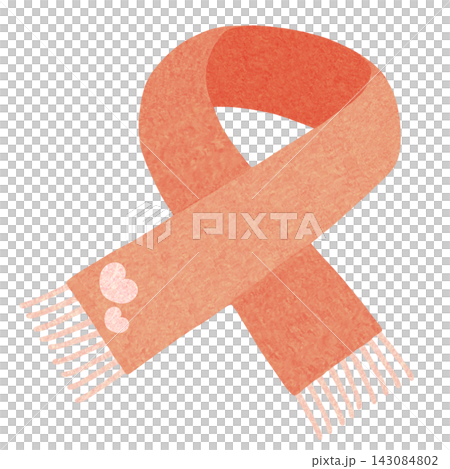 Hand-drawn watercolor-style illustration of a scarf (orange, orange, with heart) Hand-drawn watercolor-style illustration of a scarf (orange, orange, with heart) 143084802