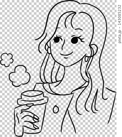 コーヒーを持つ女性の線画イラスト コーヒーを持つ女性の線画イラスト 143085232