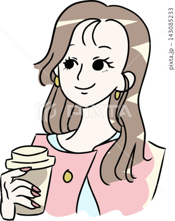 コーヒーを持つ女性のイラスト コーヒーを持つ女性のイラスト 143085233