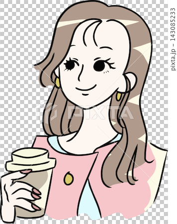 コーヒーを持つ女性のイラスト コーヒーを持つ女性のイラスト 143085233