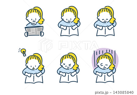 読書をする女の子のイラストセット 143085840