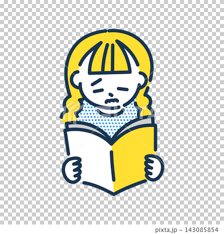 A girl reading a book with a bored expression A girl reading a book with a bored expression 143085854