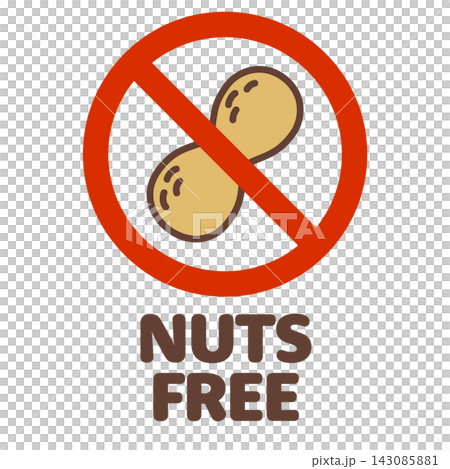 Nut-free (NUTS FREE) prohibition mark label - Allergy-friendly food labeling design materials Nut-free (NUTS FREE) prohibition mark label - Allergy-friendly food labeling design materials 143085881