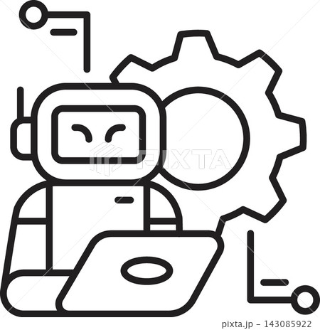 Robot automation maintenance gear laptop icon showing technical service outline Robot automation maintenance gear laptop icon showing technical service outline 143085922