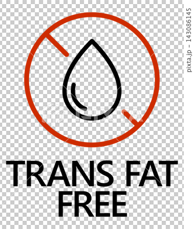 Trans Fat Free (TRANS FAT FREE) prohibition symbol icon for health food labels. Trans Fat Free (TRANS FAT FREE) prohibition symbol icon for health food labels. 143086145