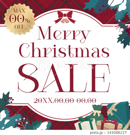 ヒイラギとプレゼントの赤色クリスマスセールテンプレート2_正方形 143086237