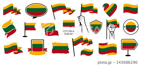 Lithuanian Symbols and Badges Vector Set in Different Styles with Ribbons, Shields, Banners and Holding Flags Lithuanian Symbols and Badges Vector Set in Different Styles with Ribbons, Shields, Banners and Holding Flags 143086290