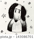 Hand Drawn Ink Illustration of Cute Dog with Long Ears Surrounded by Stars 143086701