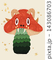 Cute Horned Mushroom Monster Illustration with Golden Glitter Stars and Tears 143086703