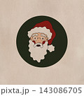 Santa Claus Face Illustration in Dark Green Circle on Beige Textured Background 143086705