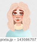 Portrait Illustration of Young Woman with Wavy Blonde Hair and Big Blue Eyes 143086707