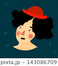 Hand Drawn Illustration of Girl in Red Hat with Fish on Dark Teal Background 143086709