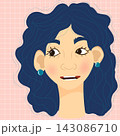 Smiling Woman with Dark Blue Curly Hair Portrait Illustration 143086710