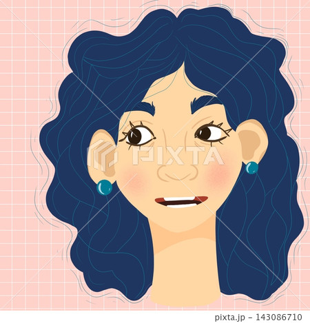 Smiling Woman with Dark Blue Curly Hair Portrait Illustration Smiling Woman with Dark Blue Curly Hair Portrait Illustration 143086710