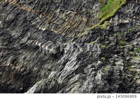 Sharp jagged textures of weathered volcanic basalt columns, Iceland Sharp jagged textures of weathered volcanic basalt columns, Iceland 143086909