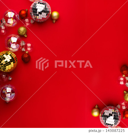 Christmas ornaments on a red background. 143087225