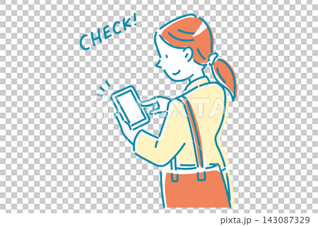 Vector illustration of a woman checking something on her smartphone. Vector illustration of a woman checking something on her smartphone. 143087329