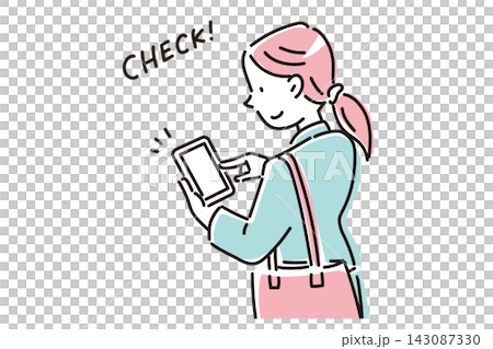 Vector illustration of a woman checking something on her smartphone. Vector illustration of a woman checking something on her smartphone. 143087330