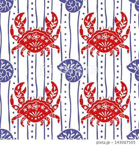 Seamless striped pattern with a whimsical Mediterranean motif. Seamless striped pattern with a whimsical Mediterranean motif. 143087505