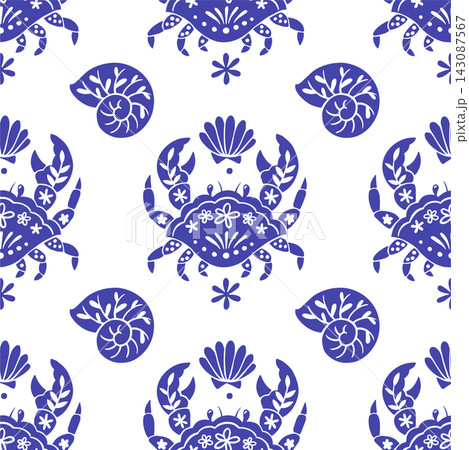 Seamless pattern with a whimsical nautical ornament. Vector illustration. Seamless pattern with a whimsical nautical ornament. Vector illustration. 143087567