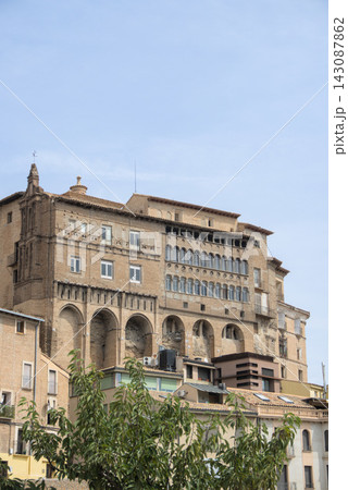 The Bishop's Palace of Tarazona standing on its rock above the old town, Spain 143087862