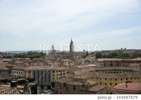 Skyline of Tarazona with the mudejar cathedral tower above the old town roofs Skyline of Tarazona with the mudejar cathedral tower above the old town roofs 143087879