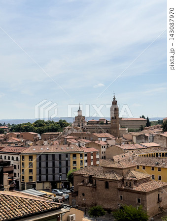 Mudejar cathedral towers above the rooftops of the old town of Tarazona, Aragon, Spain Mudejar cathedral towers above the rooftops of the old town of Tarazona, Aragon, Spain 143087970