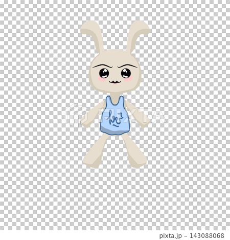Beige rabbit doll wearing blue bib Beige rabbit doll wearing blue bib 143088068