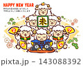 年賀状　みんなで未年の訪れを祝う干支の未（羊）たち 143088392
