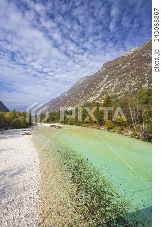 Landscape with river near village Bovec, Triglavski national park, Slovenia 143088867