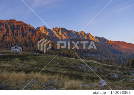 Landscape near Sella di Razzo and Sella di Rioda pass, Carnic Alps, Friuli-Venezia Giulia, Italy 143088868