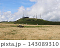 信州・美ヶ原高原の黄金色の草原と放牧牛（王ヶ頭電波塔） 143089310