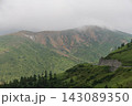 渋峠から望む草津白根山と志賀草津高原ルートを走る車 143089350