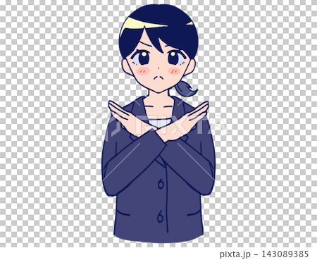 Gray suit woman, color X mark, prohibited, rejection, business illustration material Gray suit woman, color X mark, prohibited, rejection, business illustration material 143089385