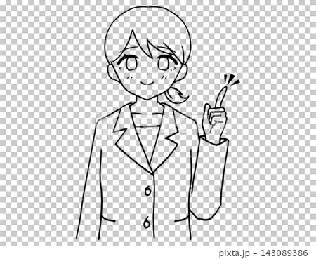 Female line drawing, index finger pointing, idea, suggestion, business illustration material Female line drawing, index finger pointing, idea, suggestion, business illustration material 143089386