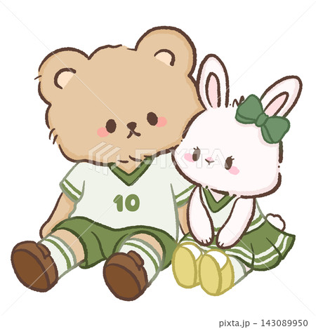 Cute Brown Bear Soccer Player And White Bunny Cheerleader Sitting Side By Side Kawaii Football Couple Team Spirit Sports Illustration Cute Brown Bear Soccer Player And White Bunny Cheerleader Sitting Side By Side Kawaii Football Couple Team Spirit Sports Illustration 143089950