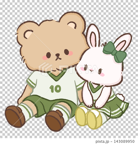 Cute Brown Bear Soccer Player And White Bunny Cheerleader Sitting Side By Side Kawaii Football Couple Team Spirit Sports Illustration Cute Brown Bear Soccer Player And White Bunny Cheerleader Sitting Side By Side Kawaii Football Couple Team Spirit Sports Illustration 143089950