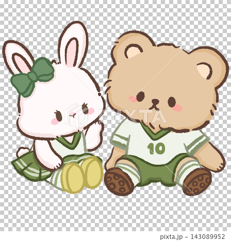 Cute White Bunny Cheerleader And Brown Bear Soccer Player Sitting Together Kawaii Football Couple Team Support Sports Illustration Cute White Bunny Cheerleader And Brown Bear Soccer Player Sitting Together Kawaii Football Couple Team Support Sports Illustration 143089952