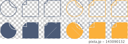 A set of sticker material with peeled-off corners in circles and squares. A set of sticker material with peeled-off corners in circles and squares. 143090132