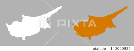 Set of Cyprus island white, black flat icons, stickers. Cyprus entirety shape of island simple silhouette from Cyprus flag. 143090926