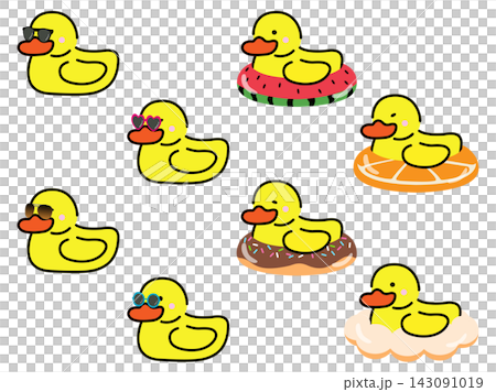 A set of illustrations of ducks enjoying summer. A set of illustrations of ducks enjoying summer. 143091019