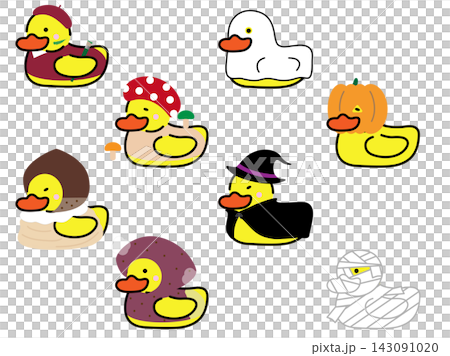 A set of illustrations of ducks enjoying autumn. A set of illustrations of ducks enjoying autumn. 143091020