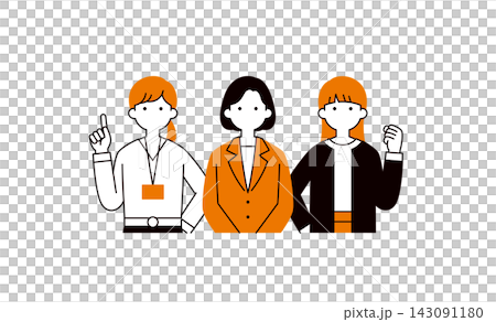A set of simple upper body vector illustrations of young working women and multiple businesswomen. A set of simple upper body vector illustrations of young working women and multiple businesswomen. 143091180