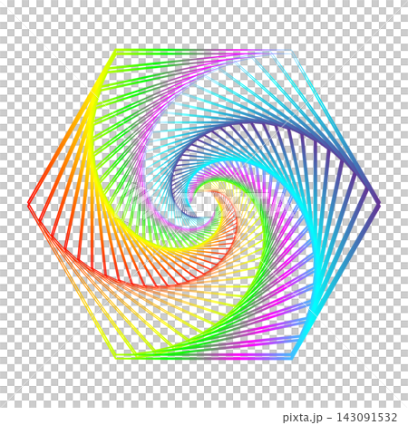 hexagonal spiral vortex abstract art with rainbow gradient colors hexagonal spiral vortex abstract art with rainbow gradient colors 143091532
