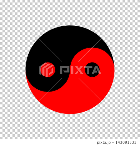black and red yin yang symbol with long shadow vector illustration 143091533
