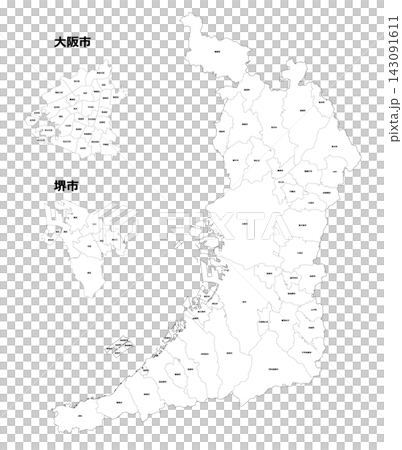 大阪府の市区町村白地図 ベクターデータ（大阪市・堺市拡大図付き・レイヤー別） 143091611