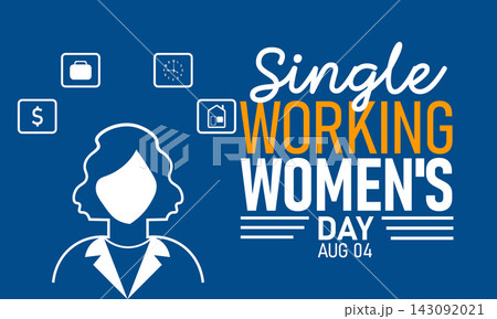 Single Working Women's Day. Vector illustration with office bag,clock,doller sign,home icon. celebrated in August. Perfect for banners, posters,card,background,Header design, social media. 143092021