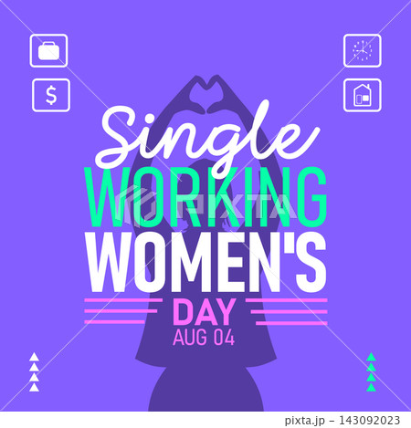 Single Working Women's Day. Vector illustration with office bag,clock,doller sign,home icon. celebrated in August. Perfect for banners, posters,card,background,Header design, social media. 143092023